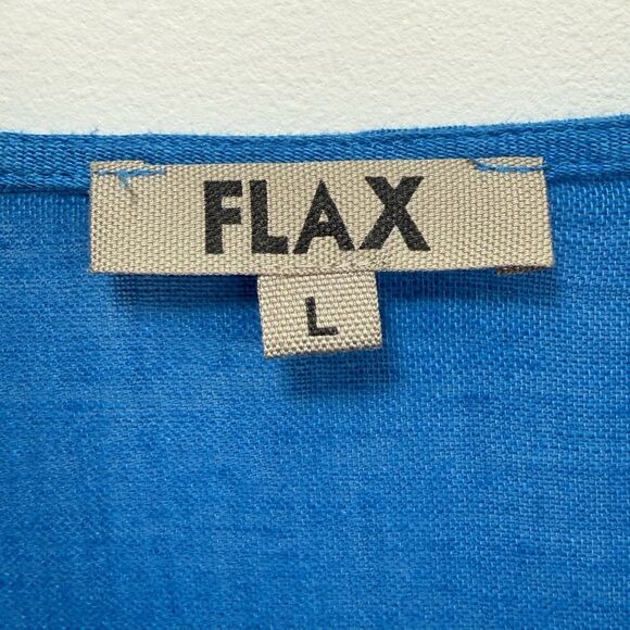 FLAX Tunic Blouse Top Large Linen Cotton Button Up Lagenlook Bright Blue Coastal - Picture 5 of 11